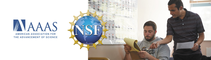 AAAs and NSF logos with faculty teaching student in class